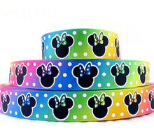 Load image into Gallery viewer, 7/8" Minnie Mouse Neon Bright Bold Color Polka Dot Grosgrain Ribbon. Polka Dot Ribbon