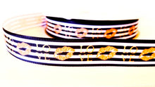Load image into Gallery viewer, 7/8" Gold Lips Ribbon. Love Stripes Ribbon.