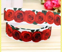Load image into Gallery viewer, Red Roses Grosgrain Ribbon. 1.5" and 7/8" wide Rose Garden Ribbon