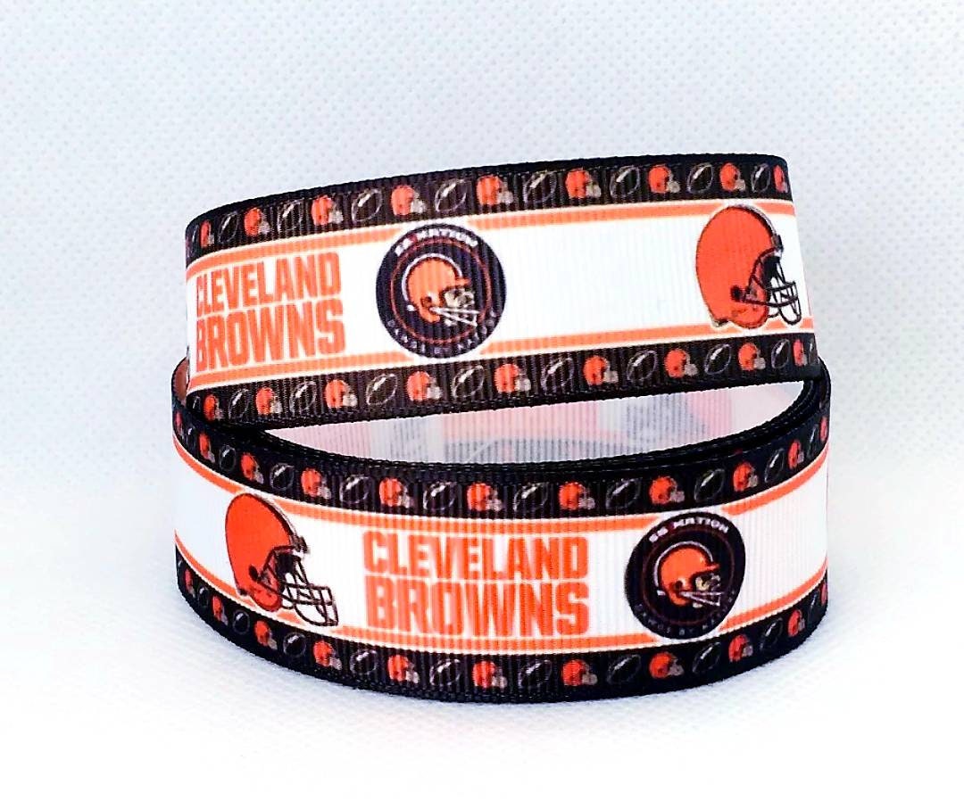 7/8' Cleveland Browns Grosgrain Ribbon. Classic Football Helmet