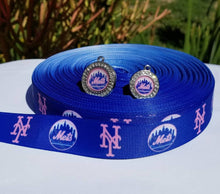Load image into Gallery viewer, 7/8" & 5/8" Pink New York Mets Grosgrain Ribbon. Sports Team Ribbon Pink Sports Ribbon