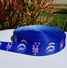 Load image into Gallery viewer, 7/8" & 5/8" Pink New York Mets Grosgrain Ribbon. Sports Team Ribbon Pink Sports Ribbon
