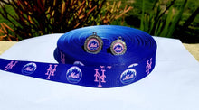 Load image into Gallery viewer, 7/8" & 5/8" Pink New York Mets Grosgrain Ribbon. Sports Team Ribbon Pink Sports Ribbon