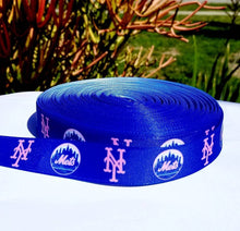 Load image into Gallery viewer, 7/8" & 5/8" Pink New York Mets Grosgrain Ribbon. Sports Team Ribbon Pink Sports Ribbon