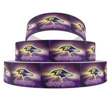 Load image into Gallery viewer, NFL Baltimore Ravens Ribbon. In 7/8" and 1.5" NFL Football Ribbon Sports Team Ribbon