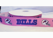 Load image into Gallery viewer, 1.5" Pink Buffalo Bills Grosgrain Ribbon. Pink  Football Ribbon NFL Sports Team Ribbon