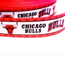 Load image into Gallery viewer, 7/8" and 1.5" Chicago Bulls Basketball Grosgrain Ribbon Sports Team Ribbon NBA Ribbon