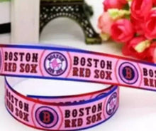 Load image into Gallery viewer, 7/8" Pink Boston Red Sox Ribbon, Patriotic Team Favorite, Quality Ribbon, Baseball Team Unique Gift. Pink Baseball team ribbon