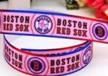 Load image into Gallery viewer, 7/8" Pink Boston Red Sox Ribbon, Patriotic Team Favorite, Quality Ribbon, Baseball Team Unique Gift. Pink Baseball team ribbon