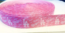 Load image into Gallery viewer, 7/8" Pink Los Angeles Dodgers Grosgrain Ribbon. Go Dodger Blue