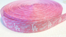 Load image into Gallery viewer, 7/8" Pink Los Angeles Dodgers Grosgrain Ribbon. Go Dodger Blue