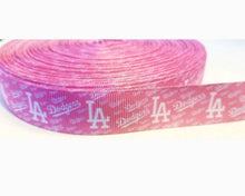 Load image into Gallery viewer, 7/8" Pink Los Angeles Dodgers Grosgrain Ribbon. Go Dodger Blue