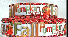 Load image into Gallery viewer, 1.5" Fall Pumpkin Harvest Leaves Grosgrain Ribbon. Pumpkin Patch