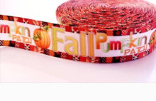 Load image into Gallery viewer, 1.5" Fall Pumpkin Harvest Leaves Grosgrain Ribbon. Pumpkin Patch