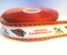 Load image into Gallery viewer, Arizona Cardinals Football Grosgrain Ribbon. This popular design now available in 5/8", 7/8" and 1.5"  wide. NFL Football Ribbon  Sports Ribbon
