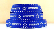 Load image into Gallery viewer, 1.5" Dallas Cowboys Blue Silver Foil Stars Grosgrain Ribbon. NFL Football- Team Sports Ribbon- Wide Ribbon