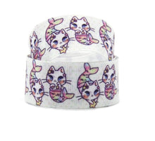 Load image into Gallery viewer, 1.5" Kitty Cat Mermaid Grosgrain Ribbon. Mermaid Scales. Cat Ribbon. Kitten Ribbon