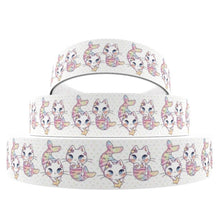 Load image into Gallery viewer, 1.5" Kitty Cat Mermaid Grosgrain Ribbon. Mermaid Scales. Cat Ribbon. Kitten Ribbon