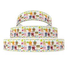 Load image into Gallery viewer, 5/8" Birthday Party Cat  Ribbon. Kitty Cat Birthday Party Ribbon. Kitten Grosgrain Ribbon