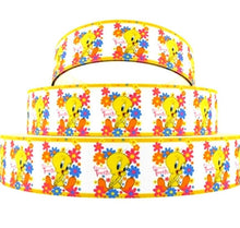 Load image into Gallery viewer, 7/8'' Tweety Bird Grosgrain ribbon. Cartoon Classics Flower Power