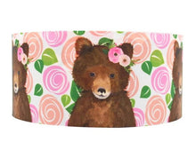 Load image into Gallery viewer, 7/8" and 1.5" Teddy Bear Grosgrain Ribbon Adorable Flower Bear Baby Showers. Bear Animal Ribbon. Diaper Cake ribbon. Baby Theme Ribbon
