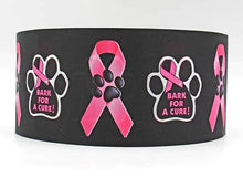 Load image into Gallery viewer, Breast Cancer Ribbon 5/8" Dog Cancer Bark for a cure grosgrain Ribbon. Pink Power. Dog Ribbon. Fight for a cure ribbon.