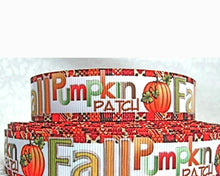 Load image into Gallery viewer, 1.5" Fall Pumpkin Harvest Leaves Grosgrain Ribbon. Pumpkin Patch