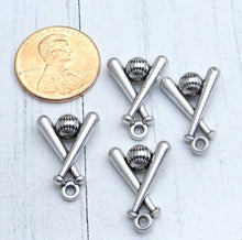 Load image into Gallery viewer, Baseball Bats and Ball Jewelry Charms.  Alloy Metal