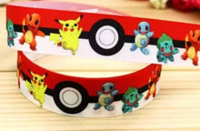 Load image into Gallery viewer, 1.5" Pokeman Grosgrain Ribbon. Pokeballs and Pikachu