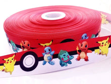 Load image into Gallery viewer, 1.5" Pokeman Grosgrain Ribbon. Pokeballs and Pikachu