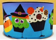Load image into Gallery viewer, 5/8" Halloween Candy Corn Cupcake- Witches Cupcake Grosgrain Ribbon.
