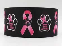 Load image into Gallery viewer, 1.5" Breast Cancer Ribbon- Dog Paws Bark for a cure grosgrain Ribbon-Pink Power. Dog Ribbon. Dog Paw Ribbon. Fight for a cure ribbon.