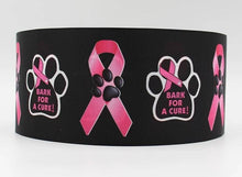 Load image into Gallery viewer, Breast Cancer Ribbon 5/8" Dog Cancer Bark for a cure grosgrain Ribbon. Pink Power. Dog Ribbon. Fight for a cure ribbon.
