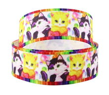Load image into Gallery viewer, 5/8" Kitty Cat Ribbon. Playful Bright Colorful Cat Ribbon. Cat Ribbon. Kitten Ribbon
