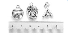 Load image into Gallery viewer, Baseball Bats and Ball Jewelry Charms.  Alloy Metal