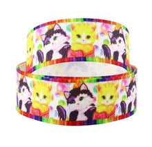 Load image into Gallery viewer, 5/8" Kitty Cat Ribbon. Playful Bright Colorful Cat Ribbon. Cat Ribbon. Kitten Ribbon
