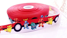 Load image into Gallery viewer, 1.5" Pokeman Grosgrain Ribbon. Pokeballs and Pikachu