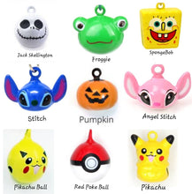 Load image into Gallery viewer, SALE Character Bells. Cat Collar Bells - Dog Collar Bells- Jack Skellington Charm Bell-Pumpkin Bell Pokemon Bell- Charm Spongebob Bell