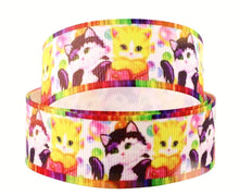 Load image into Gallery viewer, 5/8" Kitty Cat Ribbon. Playful Bright Colorful Cat Ribbon. Cat Ribbon. Kitten Ribbon