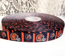 Load image into Gallery viewer, 7/8" Cincinnati Bengals Grosgrain Ribbon. NFL Football Sports Ribbon.  Bengals Helmet
