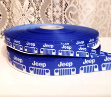 Load image into Gallery viewer, Blue Sports Vehicle  Ribbon. In 5/8" and 7/8" wide Grosgrain Ribbon.
