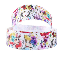 Load image into Gallery viewer, Princess Ribbon. 7/8" and 1.5" Cinderella, Ariel, Snow White, Rapunzel Princess. Beauty Ribbon