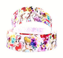 Load image into Gallery viewer, Princess Ribbon. 7/8" and 1.5" Cinderella, Ariel, Snow White, Rapunzel Princess. Beauty Ribbon
