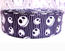 Load image into Gallery viewer, 1.5" Jack Skellington Grosgrain Ribbon. Halloween Nightmare Before Christmas Ribbon. Black and White Jack Skellington Ribbob