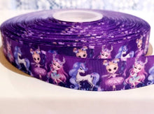 Load image into Gallery viewer, 7/8" Unicorn and Ballerina Grosgrain Ribbon. Purple Ballerina. Fairest Ribbon.