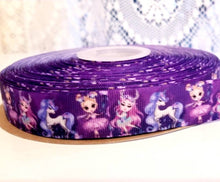 Load image into Gallery viewer, 7/8" Unicorn and Ballerina Grosgrain Ribbon. Purple Ballerina. Fairest Ribbon.