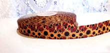 Load image into Gallery viewer, 7/8" Sunflower Ribbon. Burnt Hues of Yellow and Orange Sunflower Harvest Ribbon. Flower Grosgrain Ribbon Ribbon by the yard