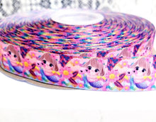 Load image into Gallery viewer, 5/8" Mermaid Grosgrain Ribbon. Purple Mermaid Scales.