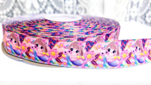 Load image into Gallery viewer, 5/8" Mermaid Grosgrain Ribbon. Purple Mermaid Scales.
