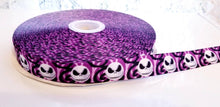 Load image into Gallery viewer, 7/8" Jack Skellington Purple with slightly different background than our other Ribbon. Halloween Nightmare Before Christmas Ribbon.
